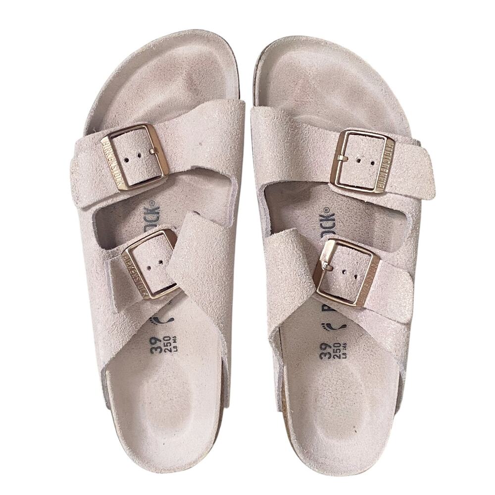 BIRKENSTOCK ARIZONA LIGHT ROSE SUEDE LEATHER Rose Gold Glitter 8